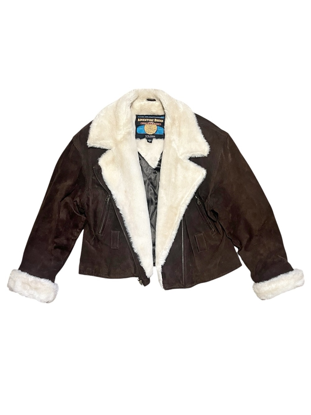 Vintage Wilson Dark Brown Suede Jacket with Cream Shearling Trim L